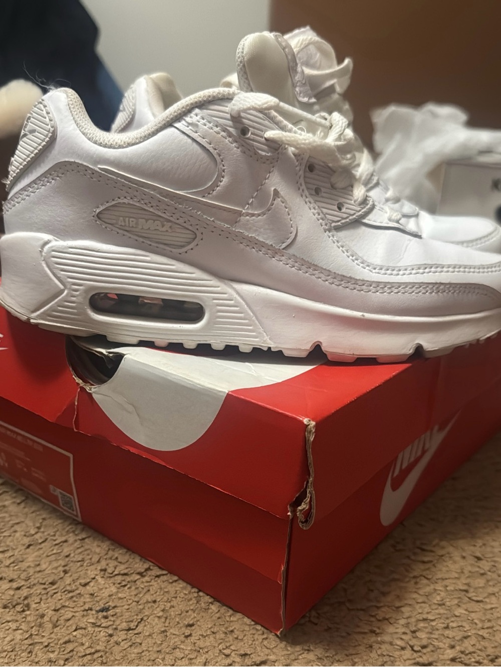 Nike Kids White Air Max 90 Sneakers size 4.5y 6 Womans